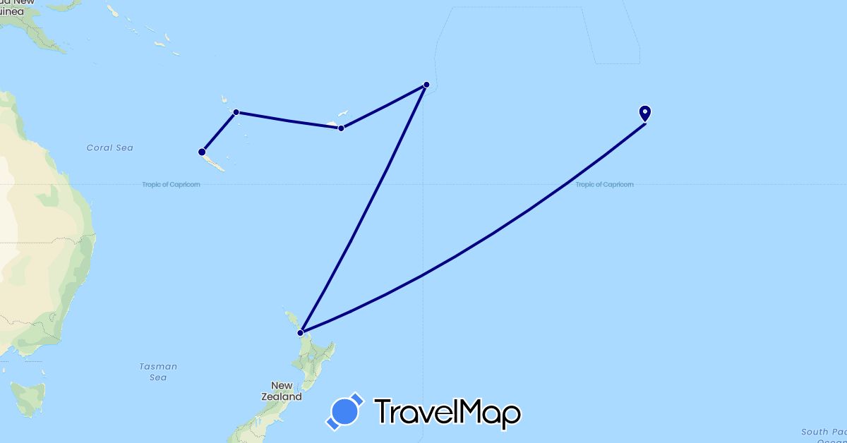 TravelMap itinerary: driving in Fiji, France, New Zealand, Vanuatu, Samoa (Europe, Oceania)